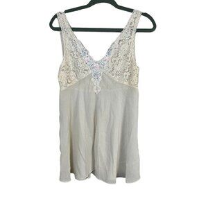 Vintage Deligates Floral Babydoll Top M Ivory Lace Coquette Fairy Boho Regency